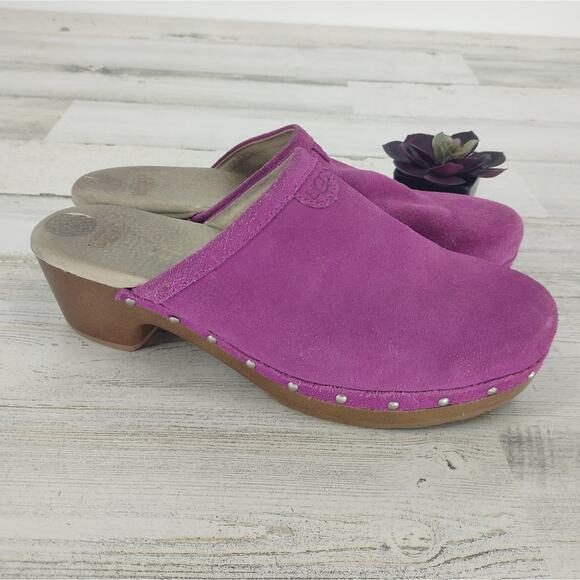 Ugg Purple Leather/Suede Clogs Mules Slip On Heeled Studded - Picture 1 of 6